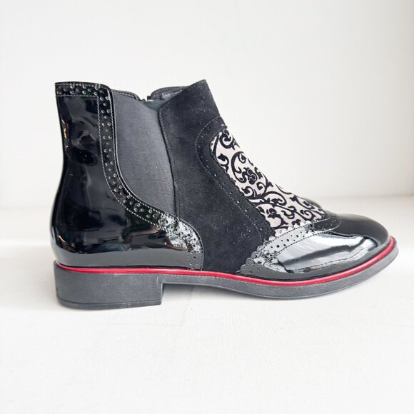 BeautyFeel Black Patent Leather Unique Pull on Booties 42 - Picture 2 of 5